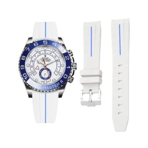 Rubber Strap - For Rolex Yacht-Master II 44mm - White w/Blue Line | LuxLine®