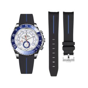 Rubber Strap - For Rolex Yacht-Master II 44mm - Black w/Blue Line | LuxLine®