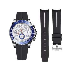 Rubber Strap - For Rolex Yacht-Master II 44mm - Black w/White Line | LuxLine®